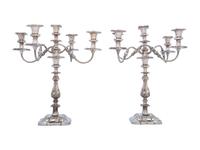 A Pair of English Silverplate Five-Light Candelabra