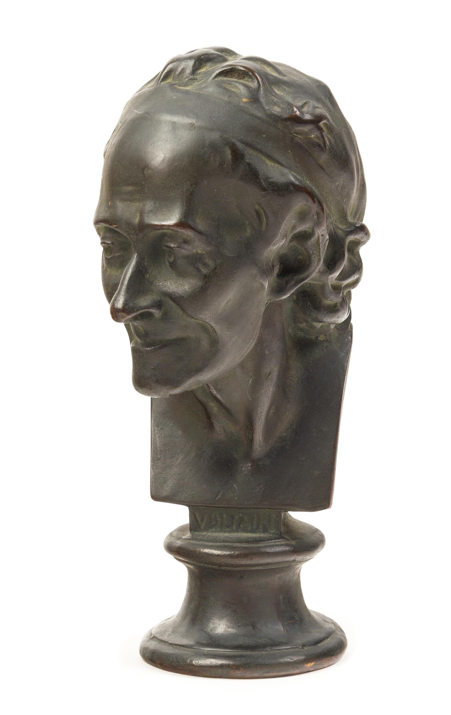 A Continental Bronze Bust of Voltaire Height 9 inches. — 19TH CENTURY