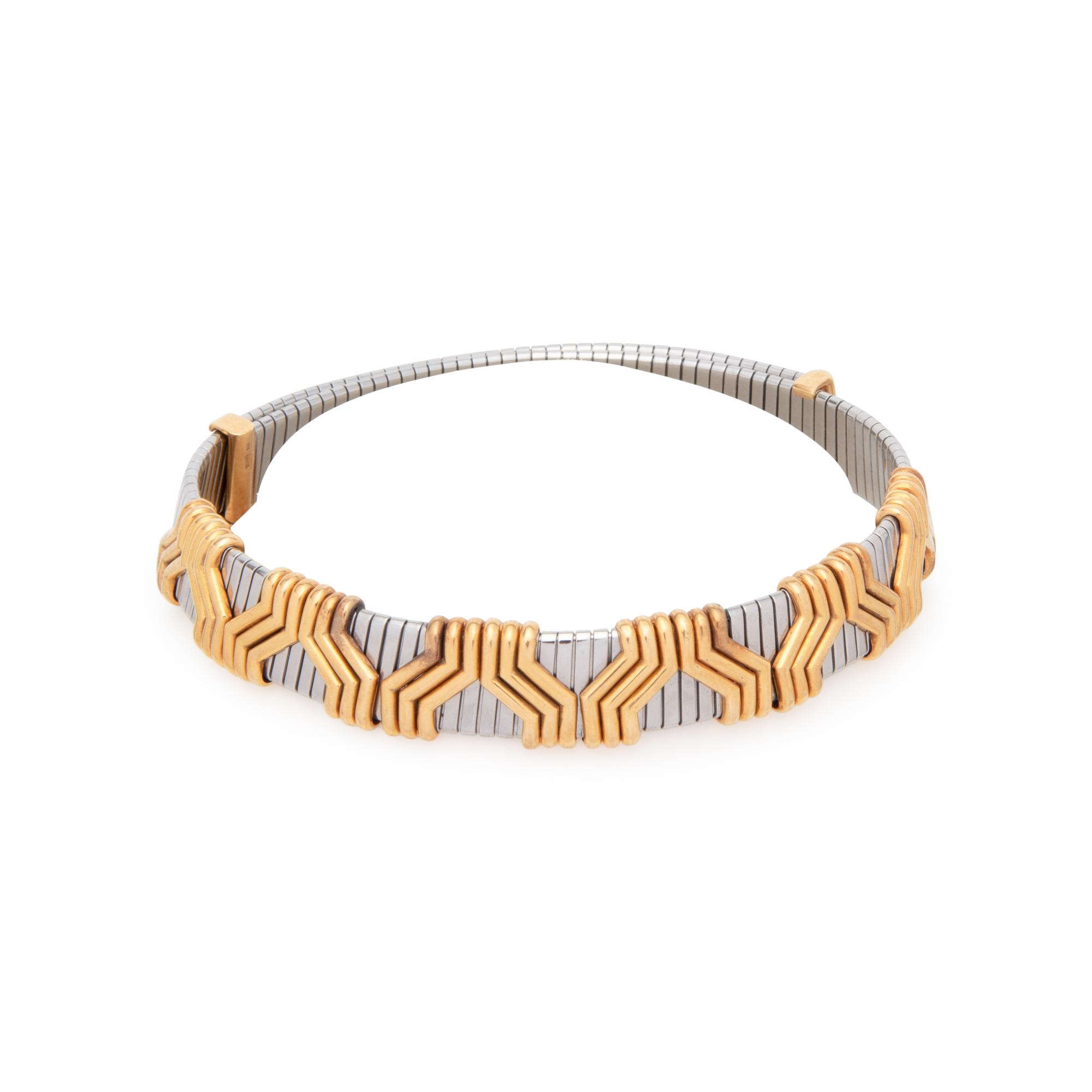 BVLGARI, STAINLESS STEEL AND YELLOW GOLD COLLAR NECKLACE