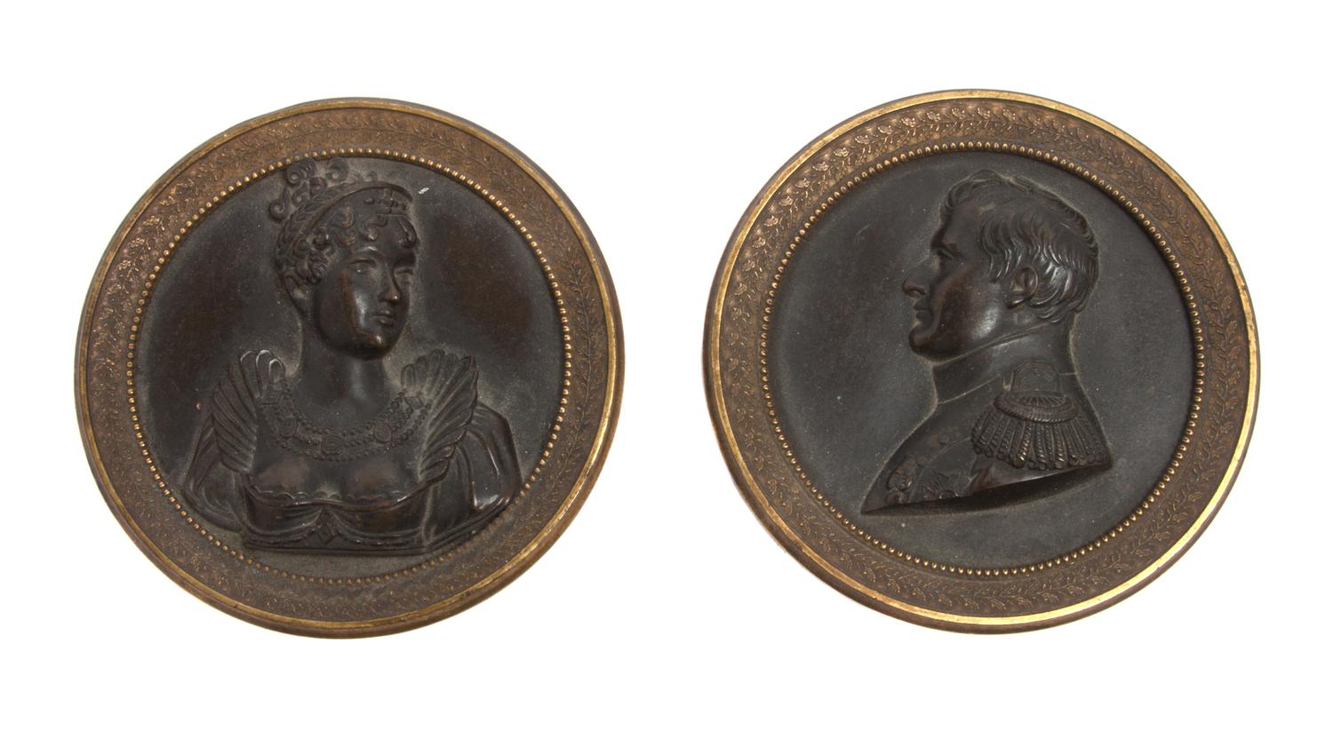 A Pair of Continental Bronze Relief Plaques Diameter of each: 3 1/2 inches. — L AND J.G. STICK