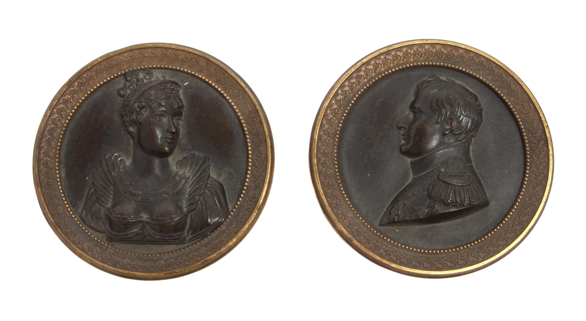A Pair of Continental Bronze Relief Plaques Diameter of each: 3 1/2 inches. — L AND J.G. STICK