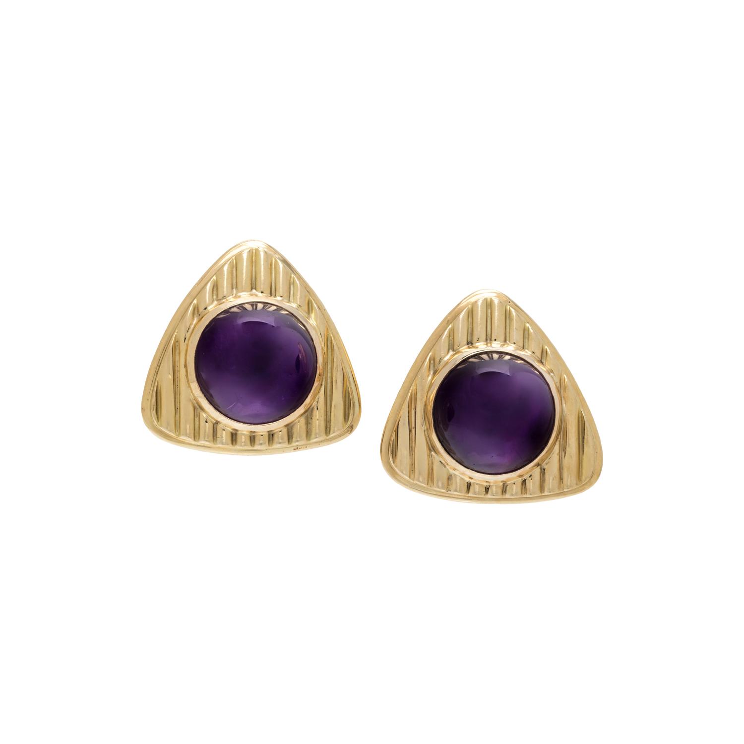 SUSAN BERMAN, YELLOW GOLD AND AMETHYST EARCLIPS