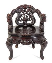 A Japanese Carved Armchair Height 33 inches. — 20TH CENTURY