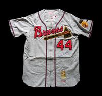 A Hank Aaron Signed 1957 Milwaukee Braves Mitchell & Ness Cooperston Collection Baseball Jersey (Steiner),