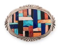 Sterling Silver and Mosaic Inlay Belt Buckle