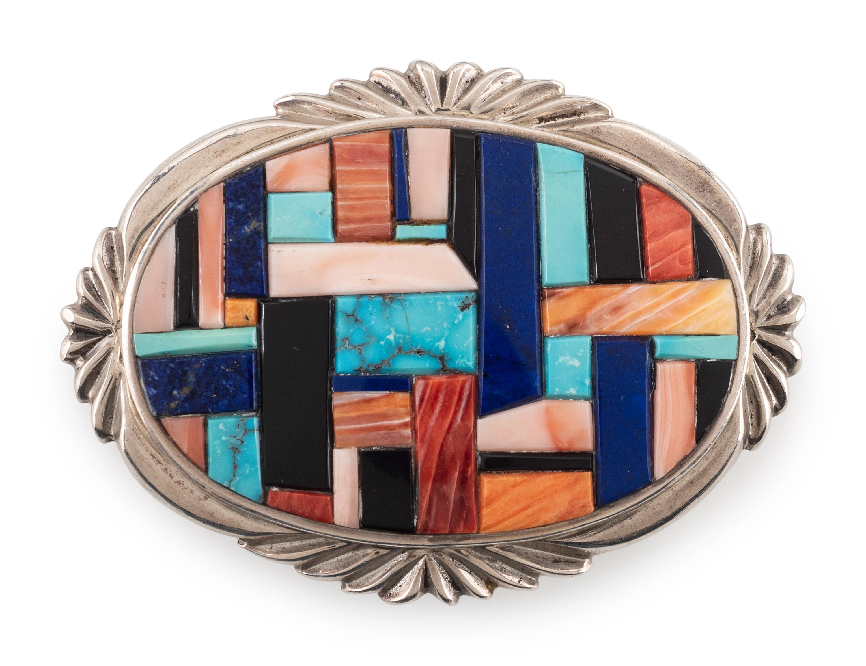 Sterling Silver and Mosaic Inlay Belt Buckle