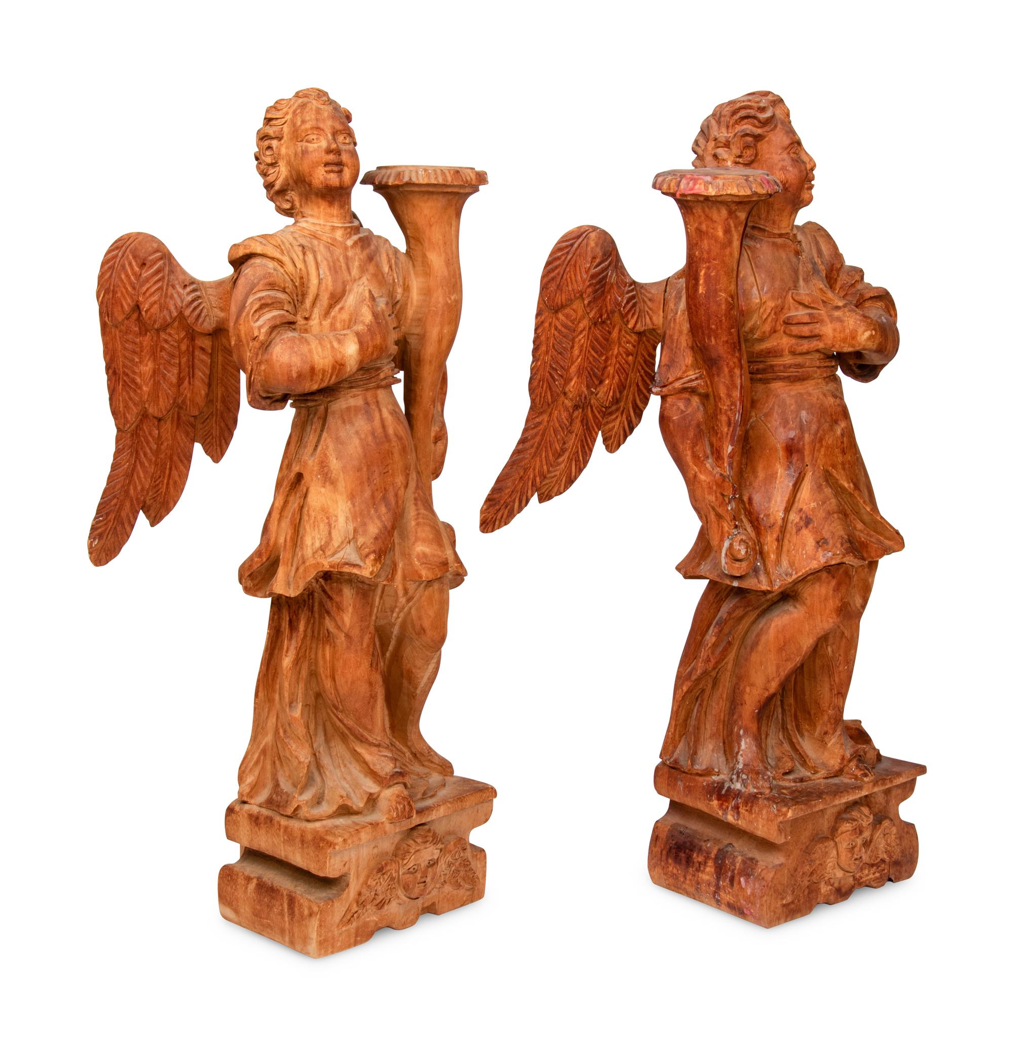 A Pair of Carved Wood Figures of Angels