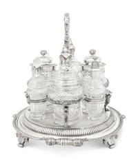 A Paul Storr Silver and Cut Glass Cruet Set