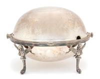 An English Silver Plate Egyptian Revival Style Bun Warmer Height 8 3/4 x length 12 1/2 inches. — 19TH CENTURY