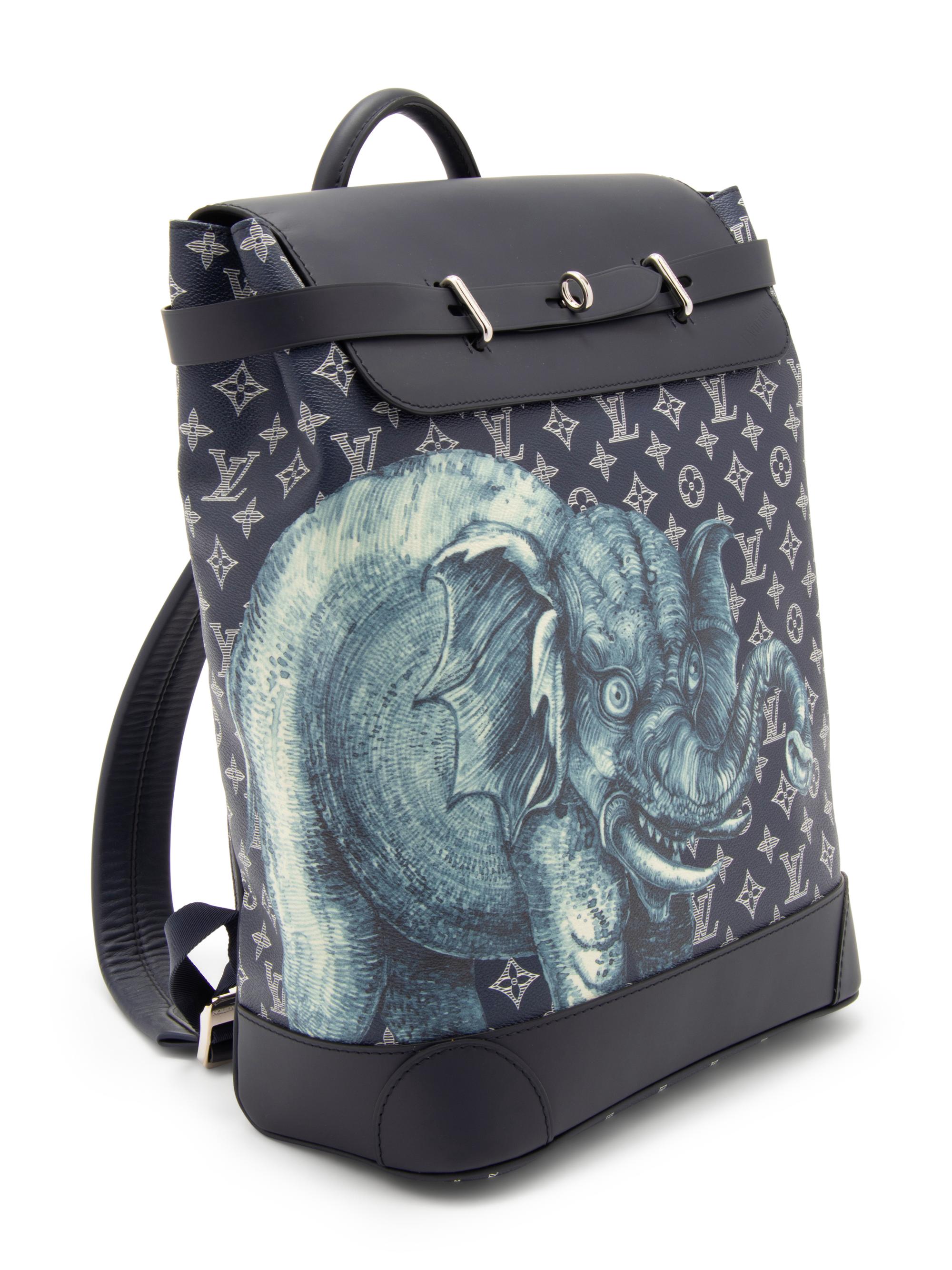 Louis Vuitton Limited Edition Chapman Steamer Backpack in Monogram Savane Canvas with Elephant Print, Chapman Brothers, Spring Summer 2017