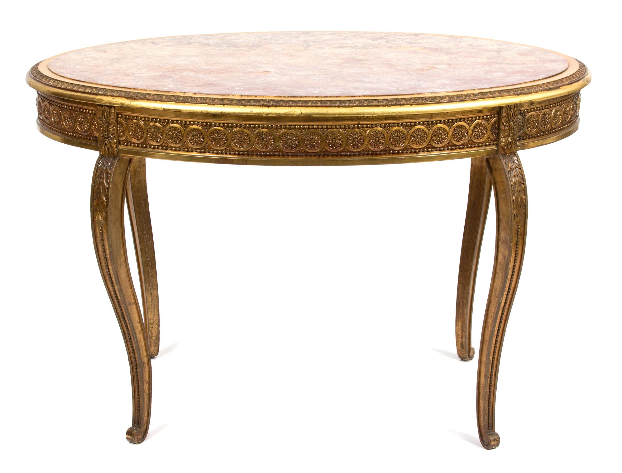 An Italian Louis XVI Style Giltwood Table Height 29 1/2 x width 47 x depth 31 3/4 inches. — 19TH CENTURY