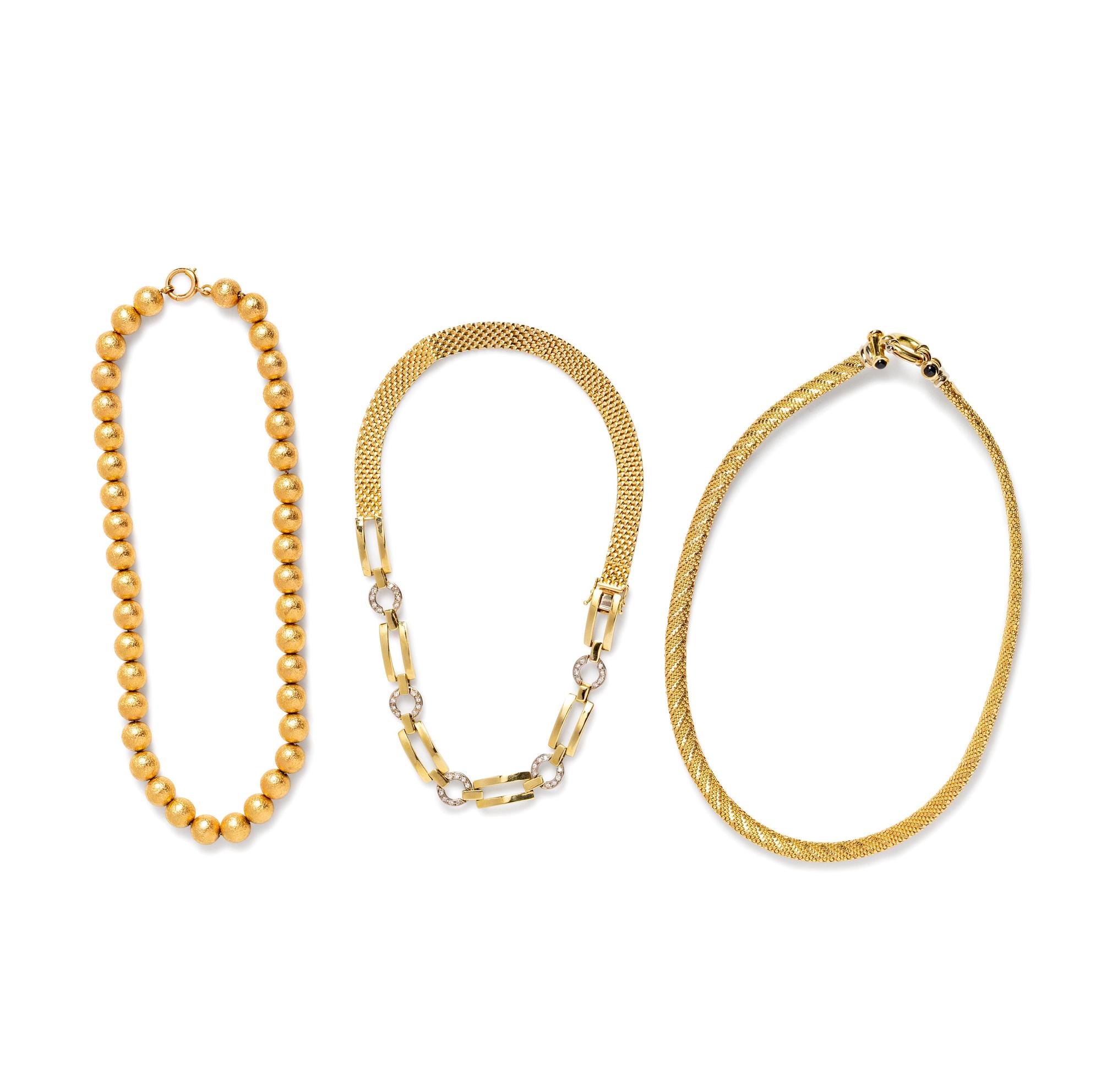 A Collection of 14 Karat Yellow Gold Necklaces,