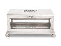 A Russian Silver and Glass-Inset Presentation Table-Top Cigarette Box
