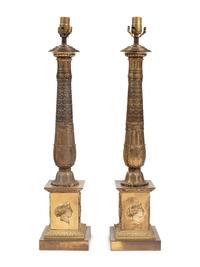 A Pair of Empire Style Gilt Bronze Lamps