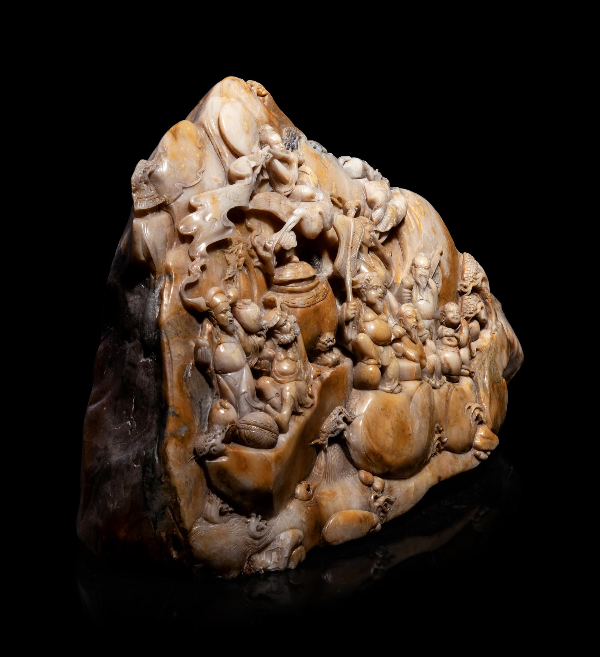 A Large Chinese Carved Hardstone Boulder