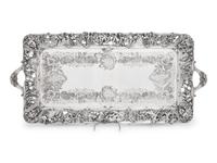 Two Large Decorative Silver-Plate Serving Trays