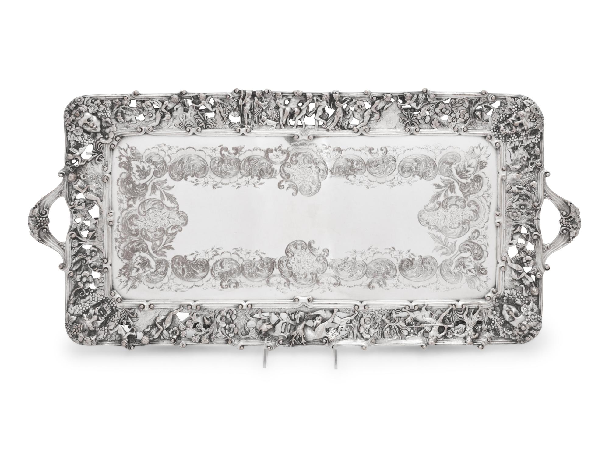 Two Large Decorative Silver-Plate Serving Trays