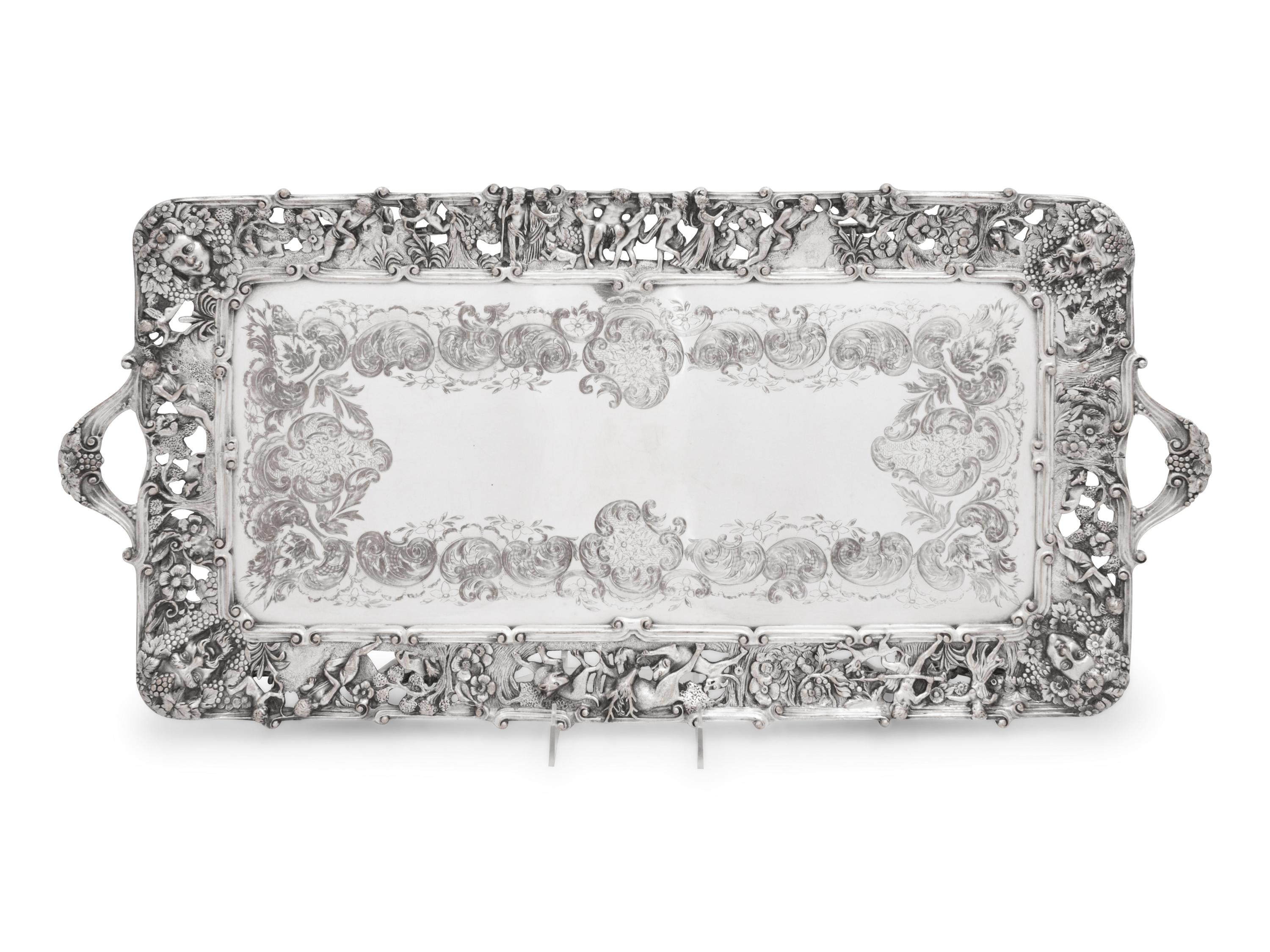 Two Large Decorative Silver-Plate Serving Trays