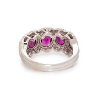 WHITE GOLD, SYNTHETIC RUBY AND DIAMOND RING