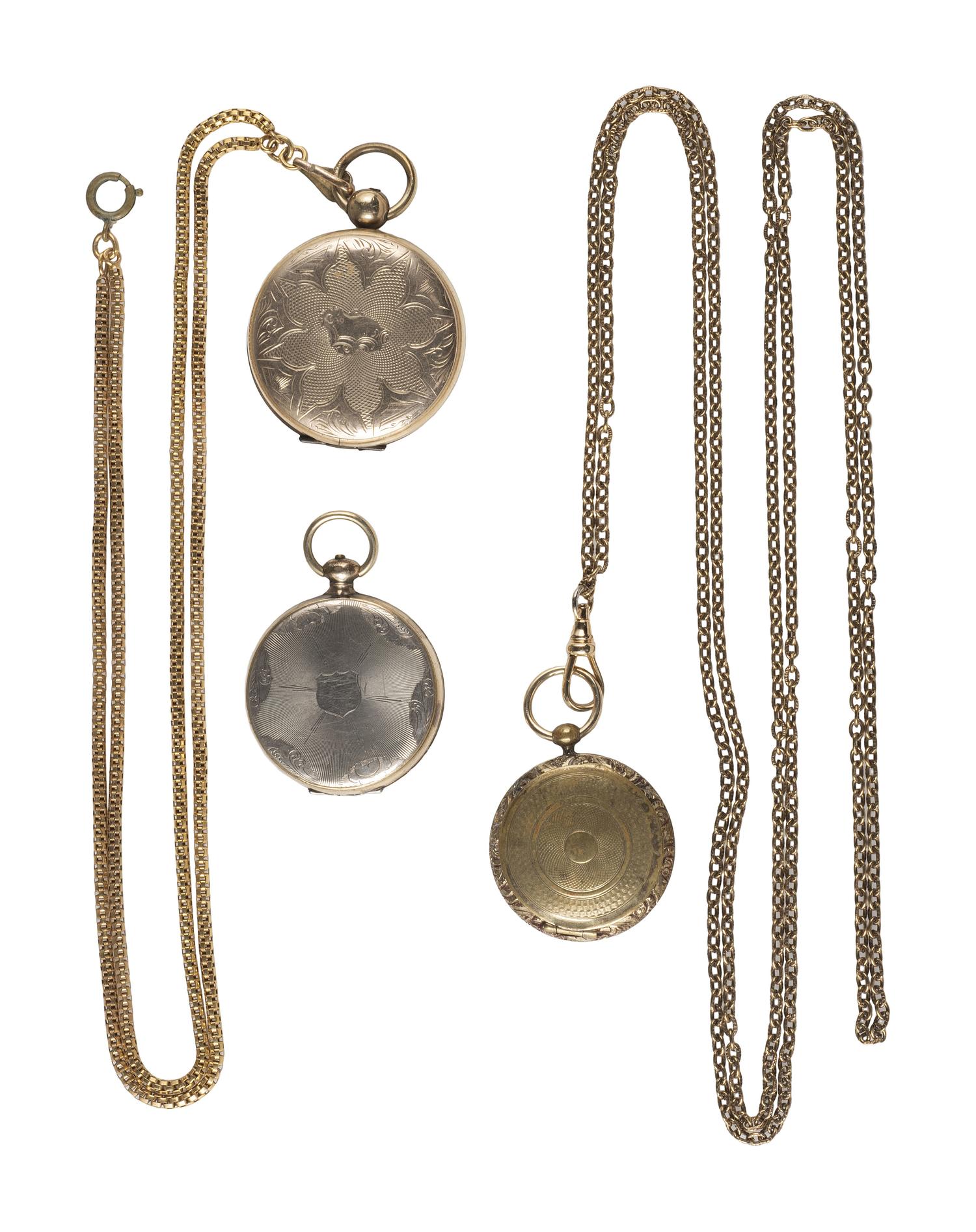 [EARLY PHOTOGRAPHY]. 11 lockets containing daguerreotypes and tintypes.