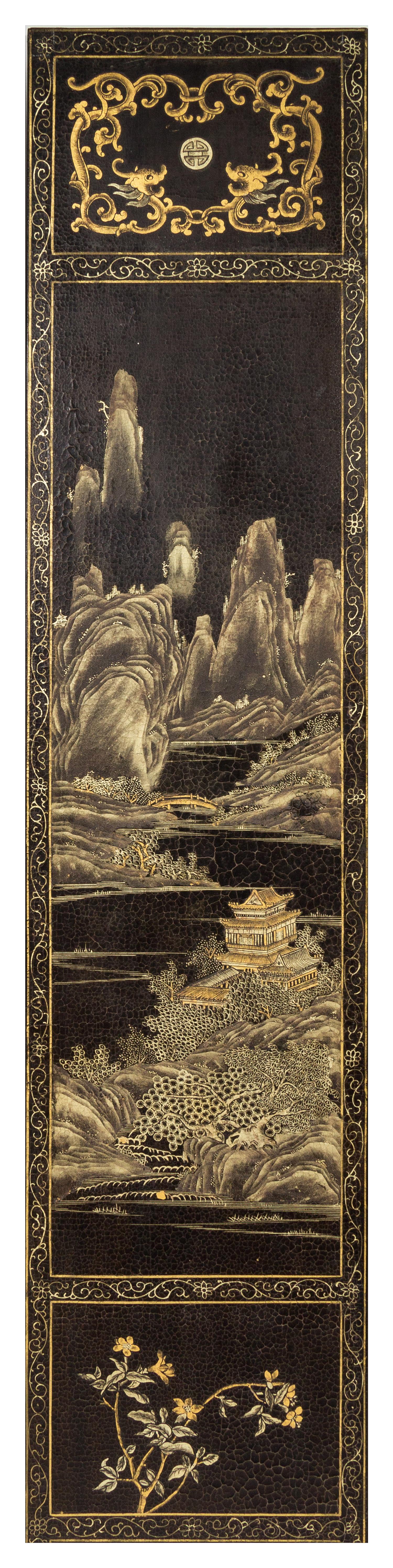 A Chinese Lacquered Twelve-Panel Floor Screen Height 82 x width of each panel 13 3/4 inches. — 19TH CENTURY