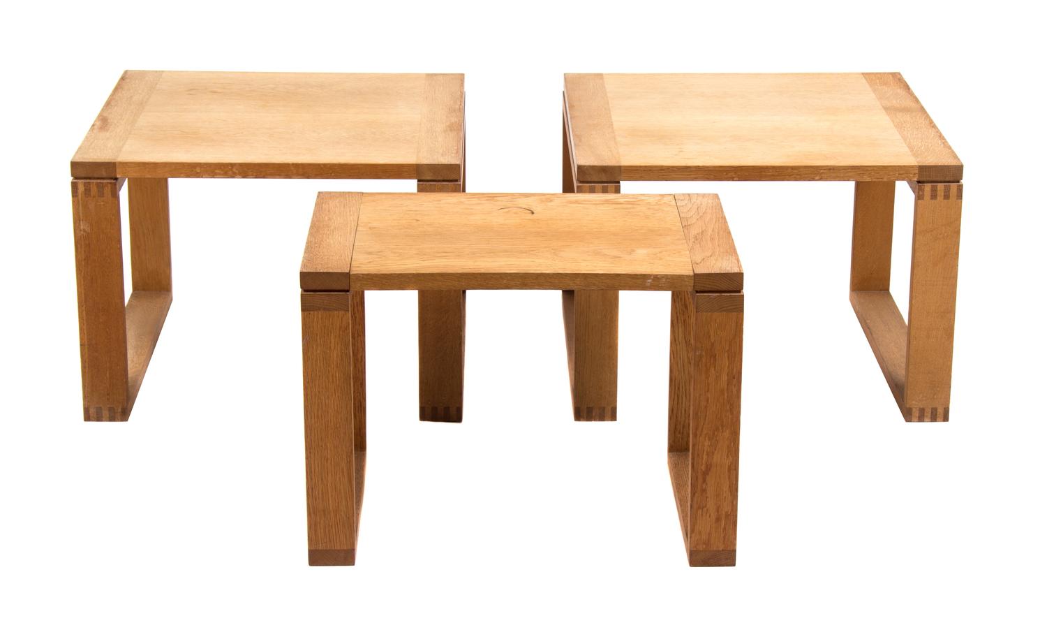 Three Mid-Century Modern Bleached Oak End Tables Height of larger 17 x width 23 x depth inches. — 20TH CENTURY