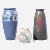 Vera Tischler (American, 1900-1989), Carl Schmidt (American, 1875-1959) & Olga Geneva Reed (American, active 1890-1909) Three Vellum Glaze Vases, Rookwood Pottery, Cincinnati, Ohio, USA, early 20th century