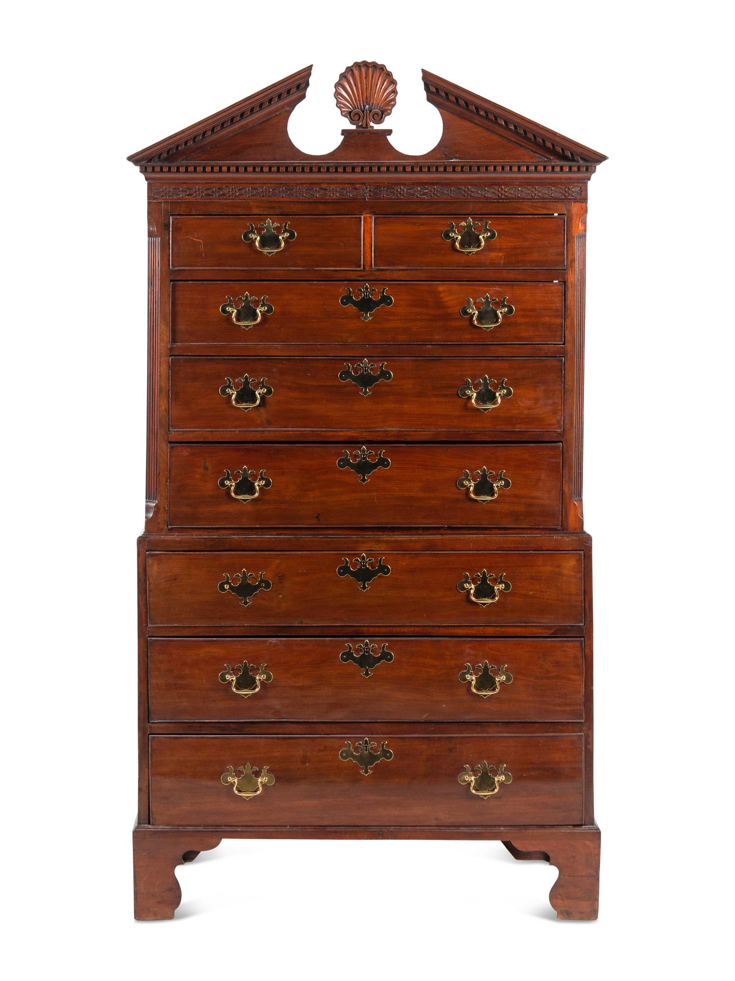 A George III Shell-Carved Mahogany Chest-on-Chest
