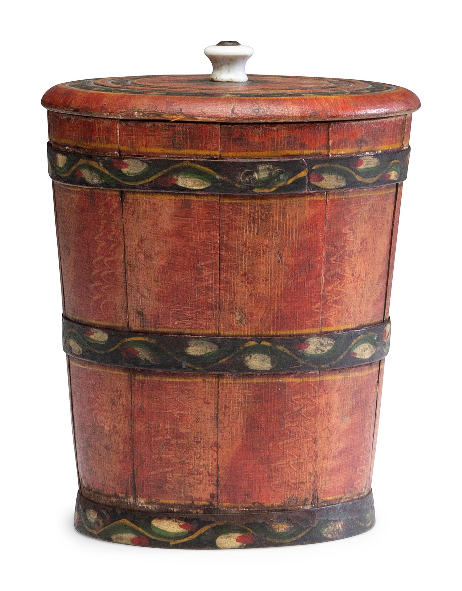 A Paint Decorated Lehnware Lidded Sugar Bucket