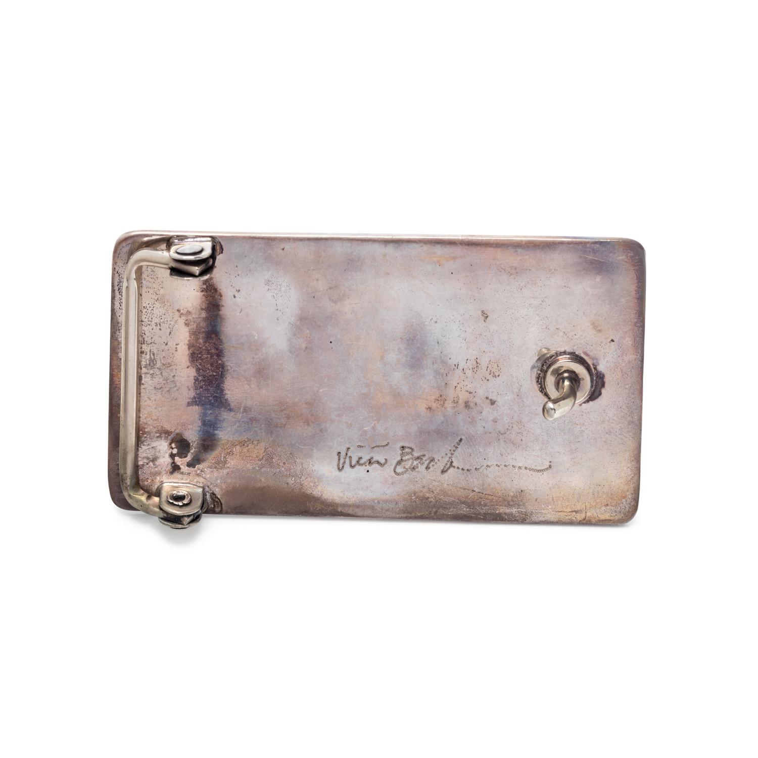 Silver, Coral, and Shell Belt Buckle, Accented with Gold