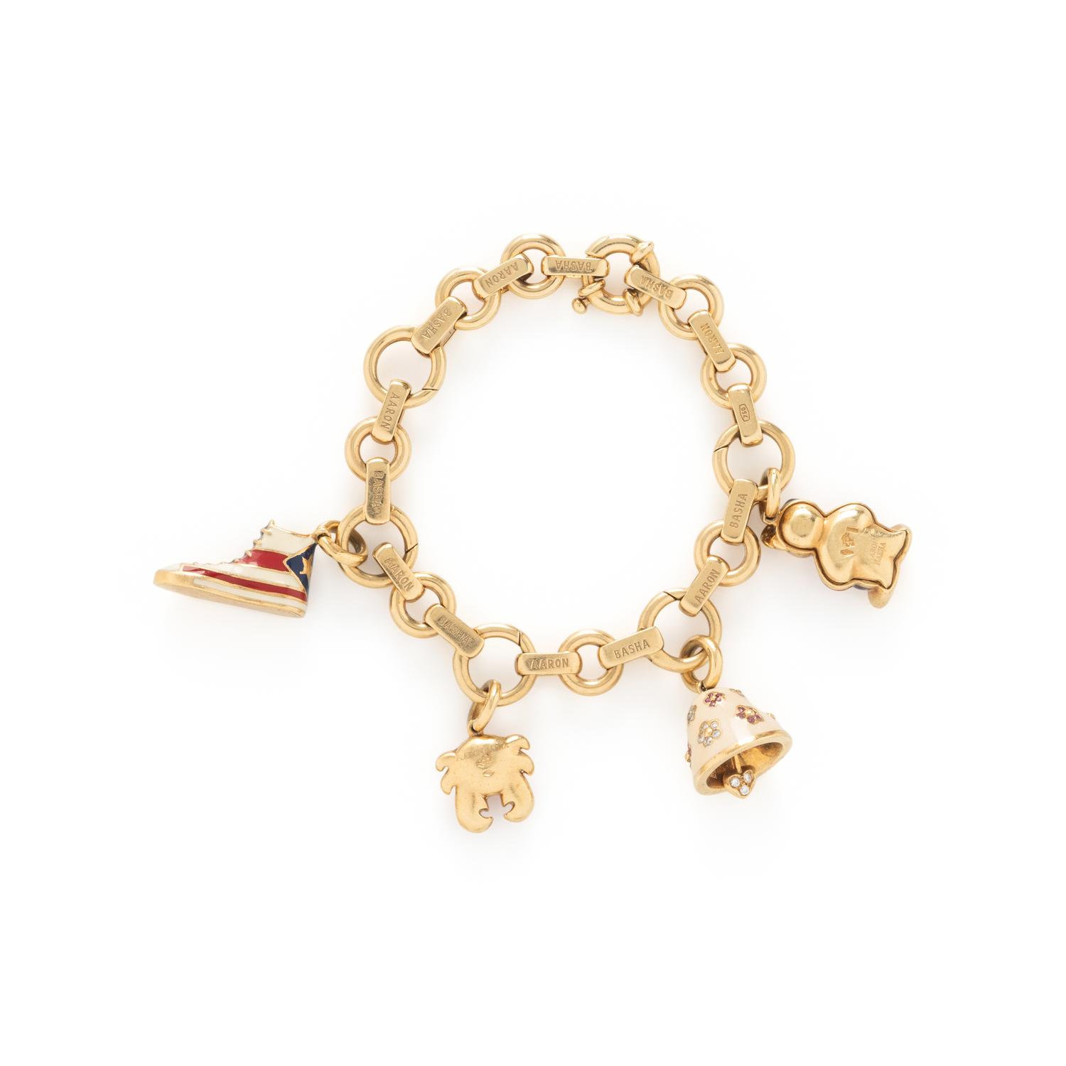 AARON BASHA, YELLOW GOLD, DIAMOND, AND ENAMEL CHARM BRACELET
