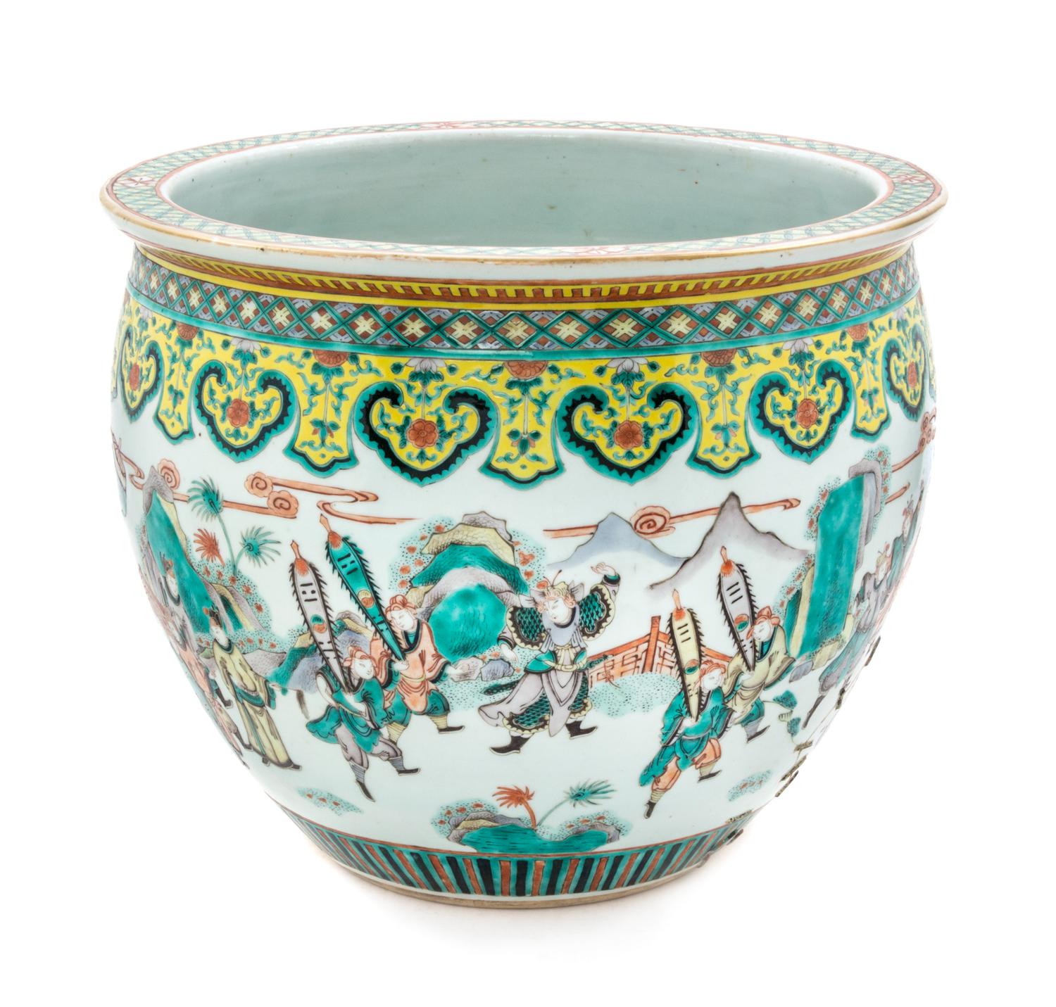 A Famille Verte Porcelain Fish Bowl Diameter 14 1/2 inches.