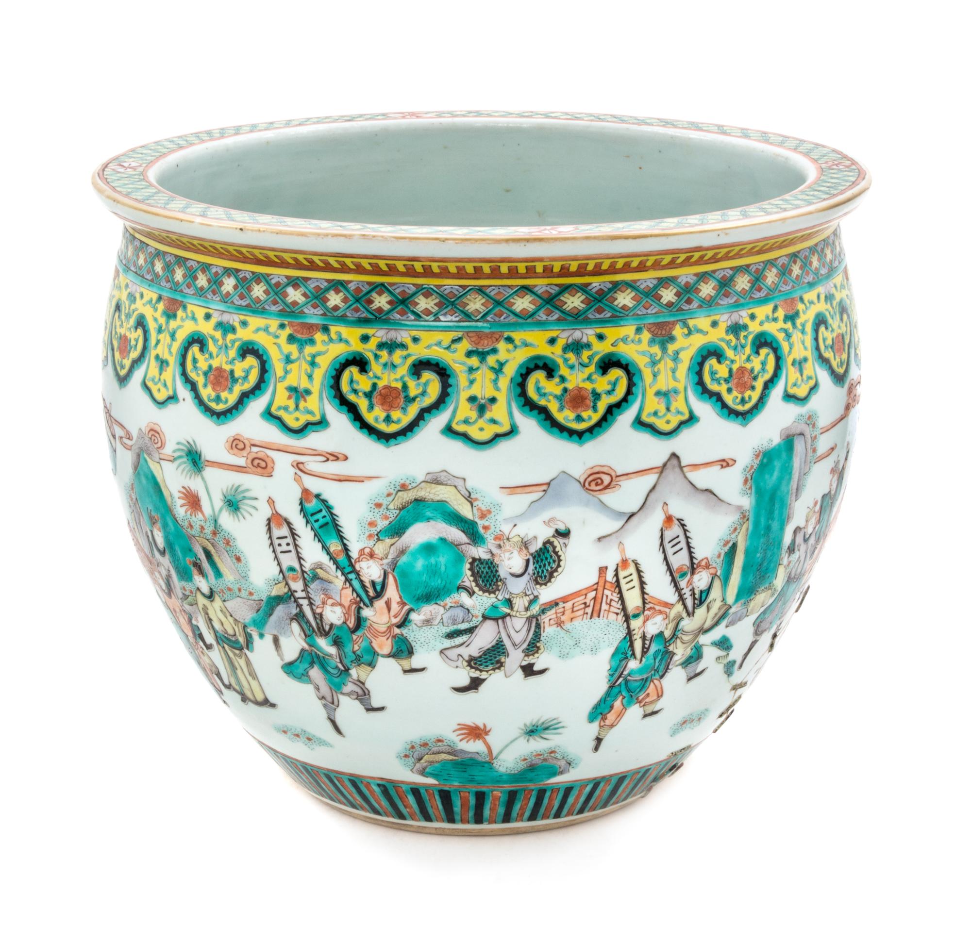 A Famille Verte Porcelain Fish Bowl Diameter 14 1/2 inches.