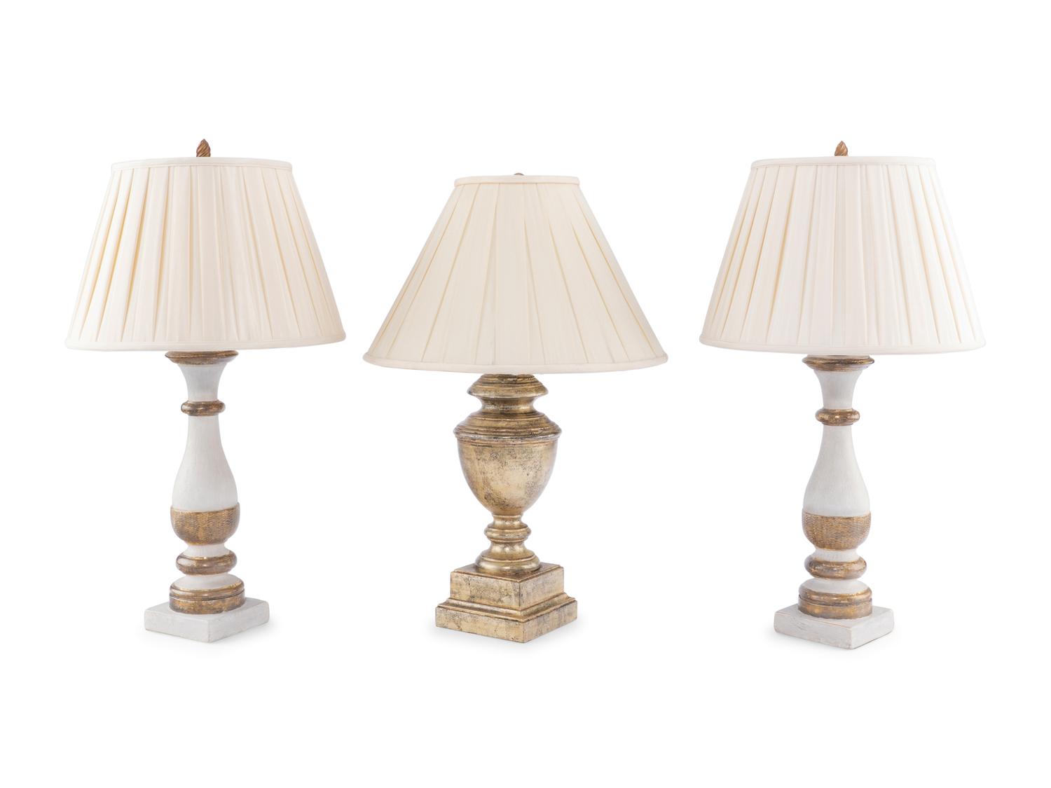 Three Table Lamps with Custom Silk Shades