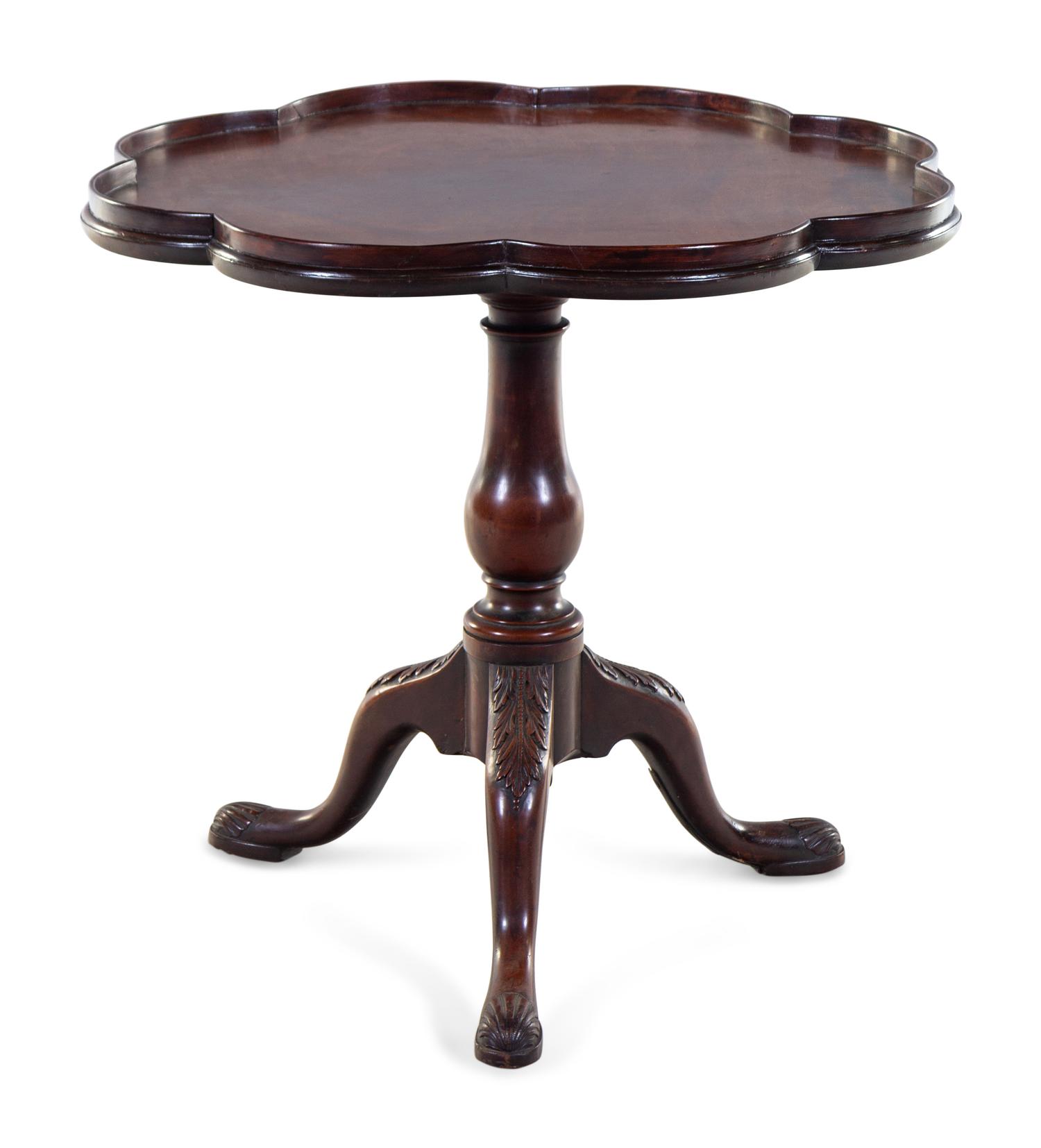 A George III Style Carved Mahogany Floriform-Top Tea Table