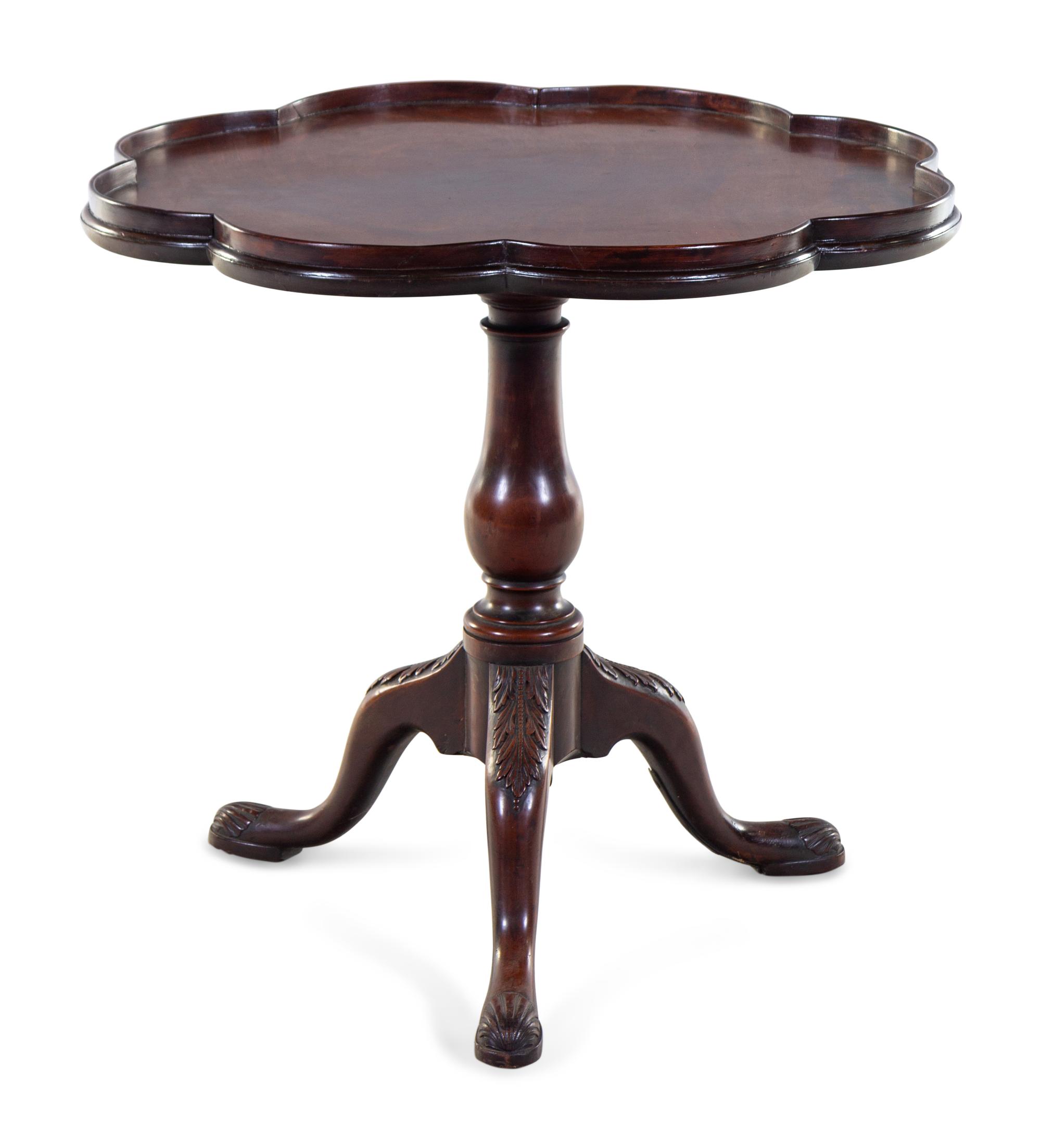 A George III Style Carved Mahogany Floriform-Top Tea Table