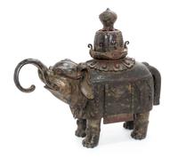 A Chinese Bronze Elephant-Form Censer Height 14 3/4 inches. — MING DYNASTY (1368-1644)
