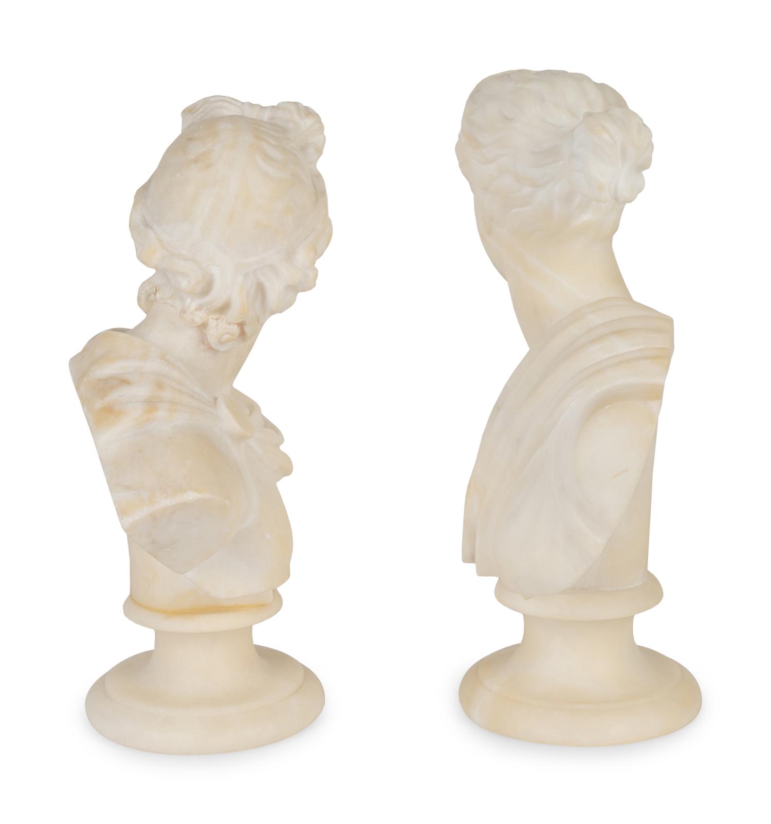 A Pair of Italian Carved Marble Busts — 19TH/20TH CENTURY