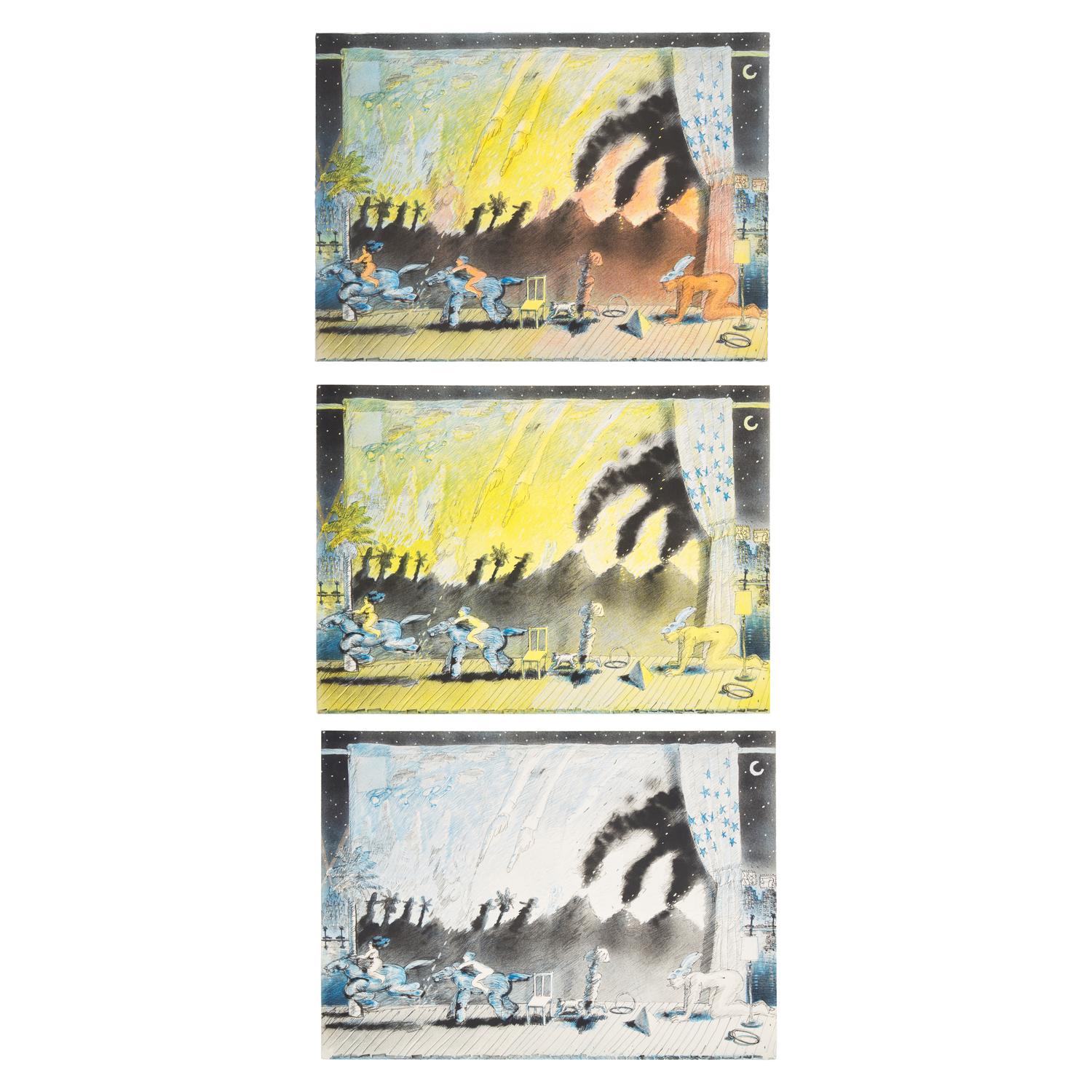 Carlos Almaraz (American/Mexican, 1941–1989) — Night Theater, 1982 (three proofs)