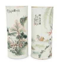 Two Chinese Famille Rose Porcelain Hat Holders