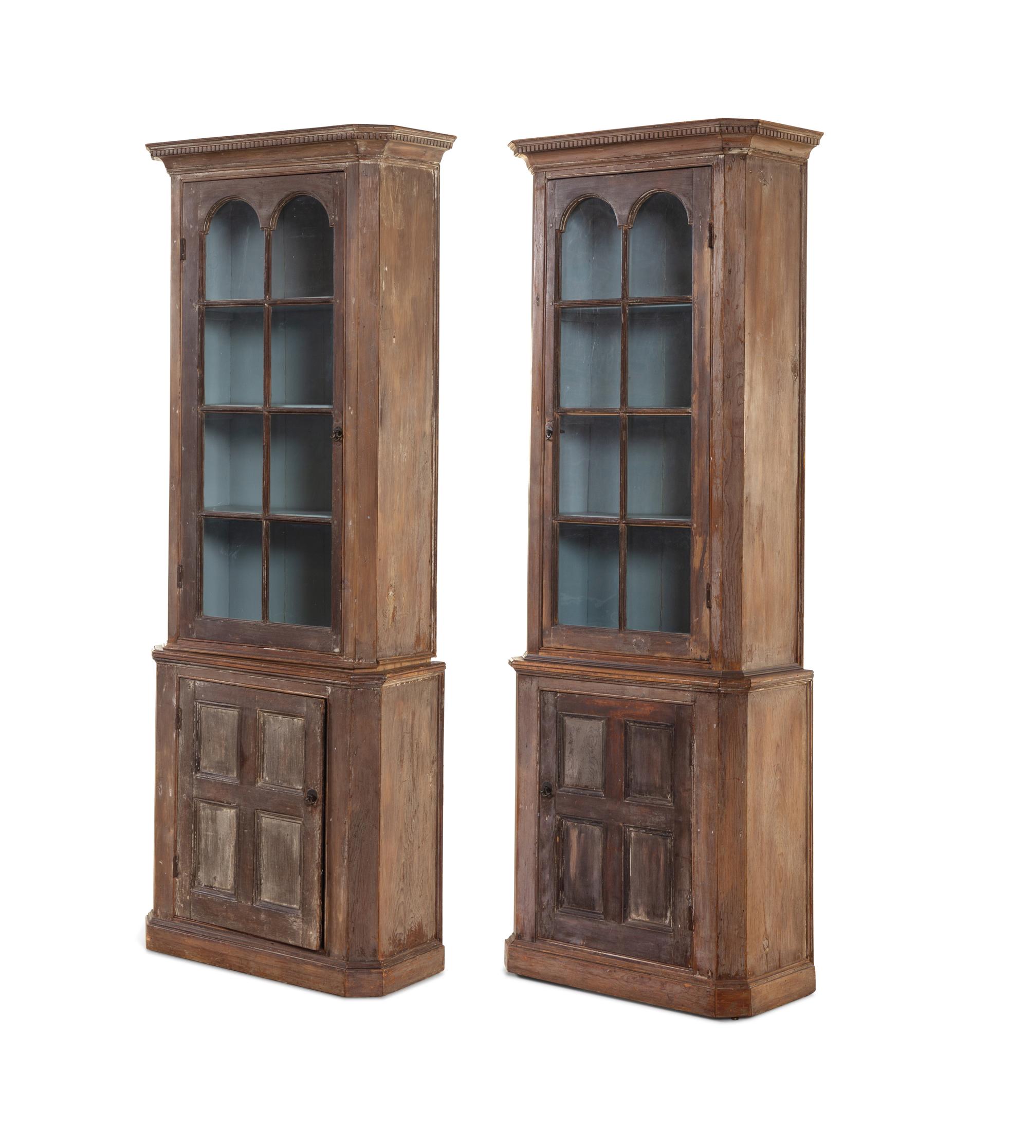 A Pair of Continental Limed Wood Cabinets
