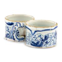 A Dutch Delft Twin-Bowl Condiment Dish