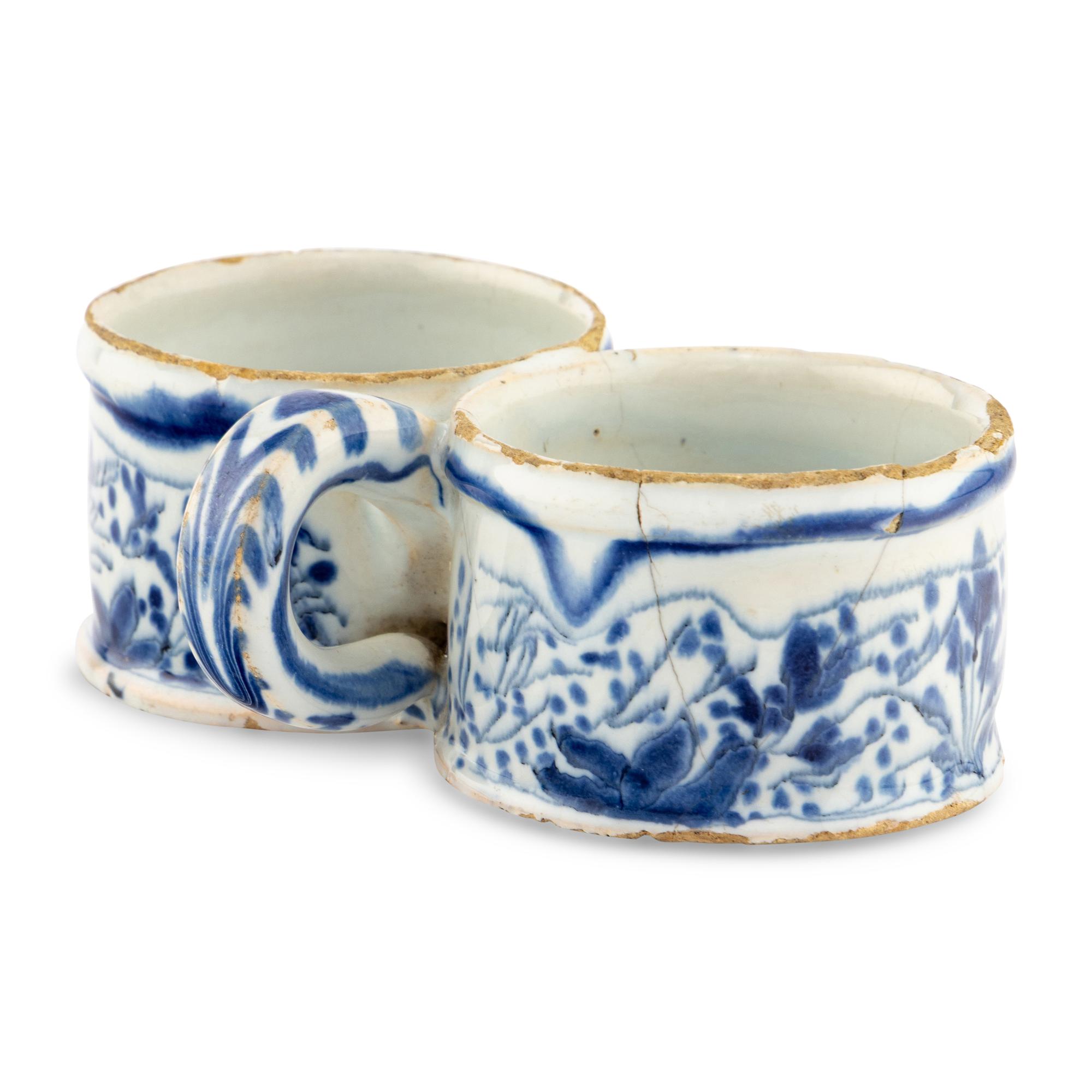 A Dutch Delft Twin-Bowl Condiment Dish