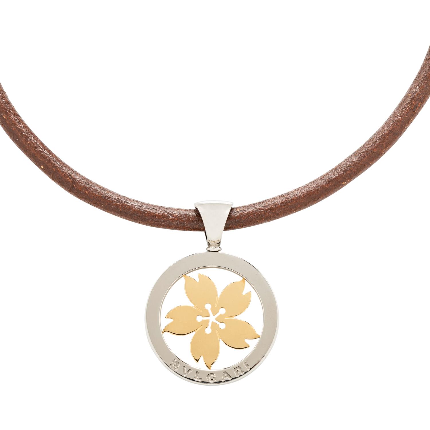 BULGARI, STAINLESS STEEL AND YELLOW GOLD 'TONDO SAKURA FLOWER' PENDANT NECKLACE