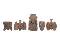 Five Mexican Copper Festival Masks