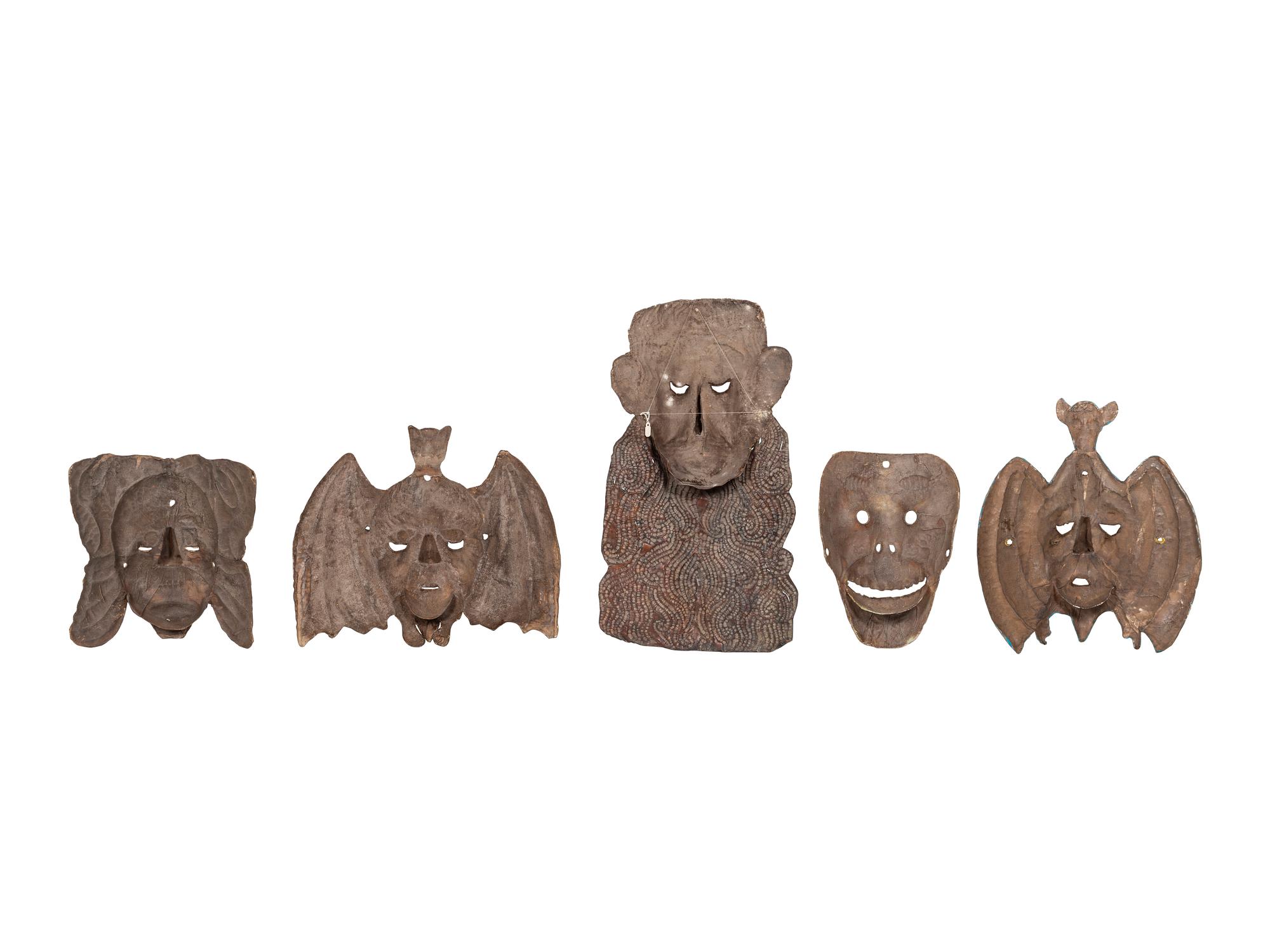 Five Mexican Copper Festival Masks