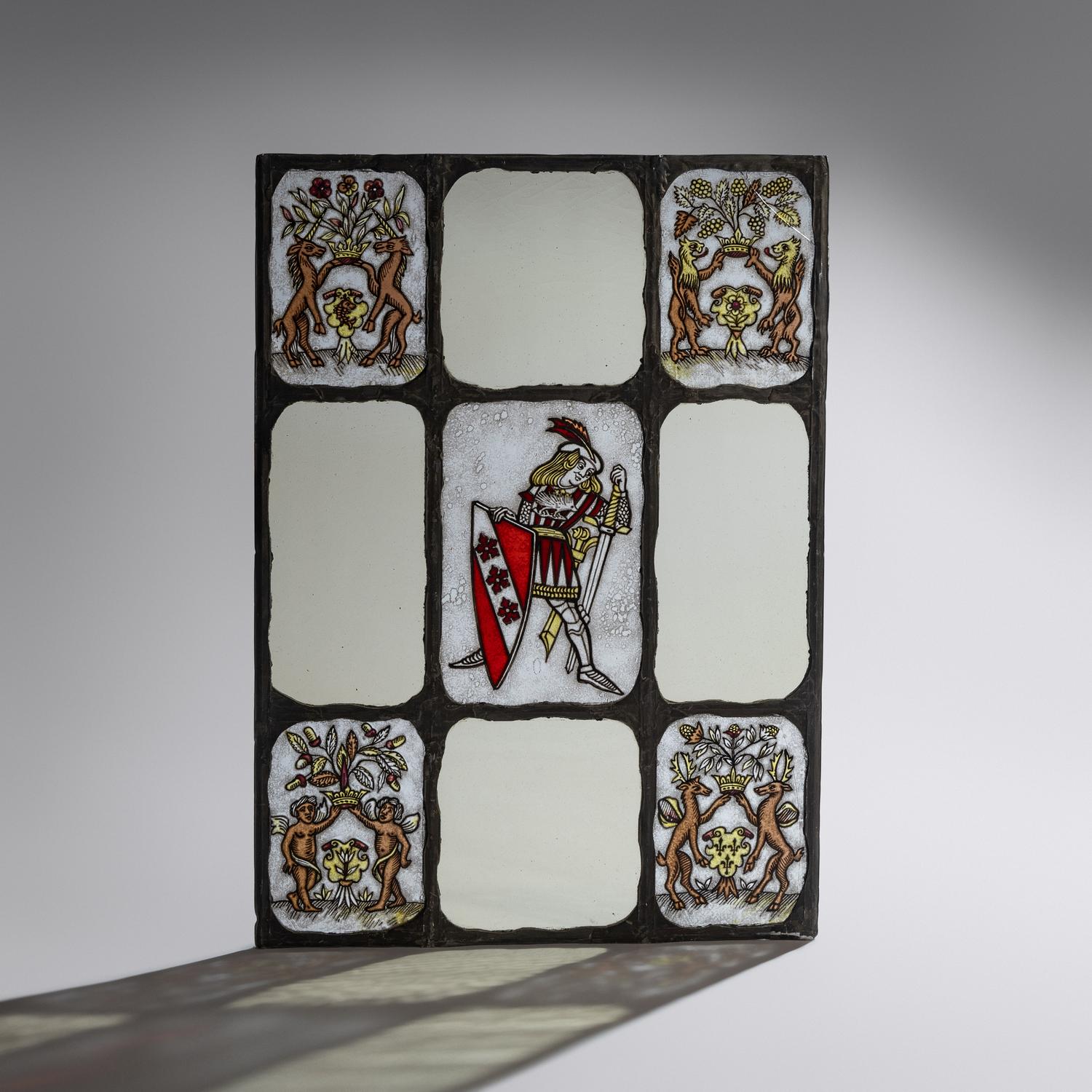 Nine-panel window depicting knight