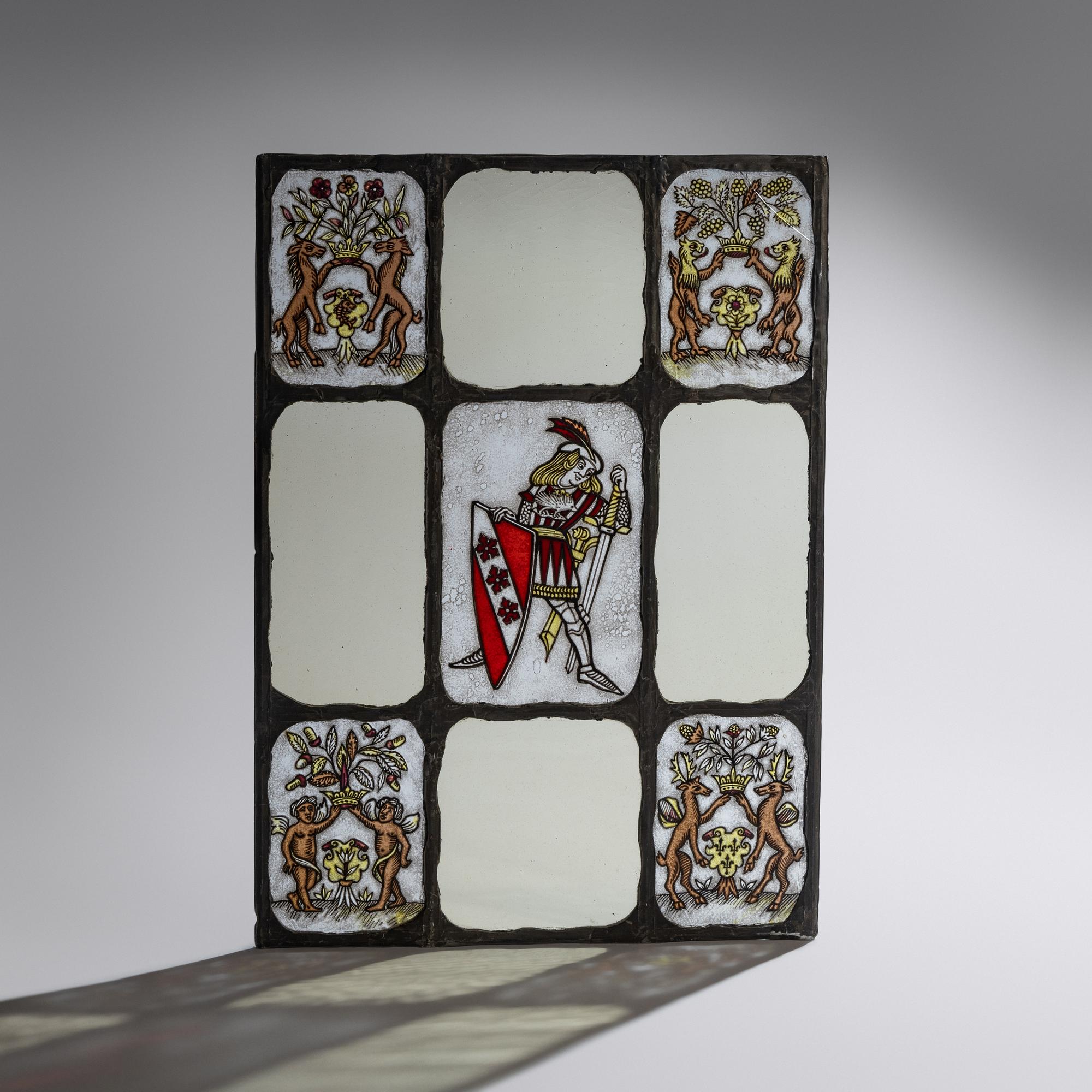 Nine-panel window depicting knight