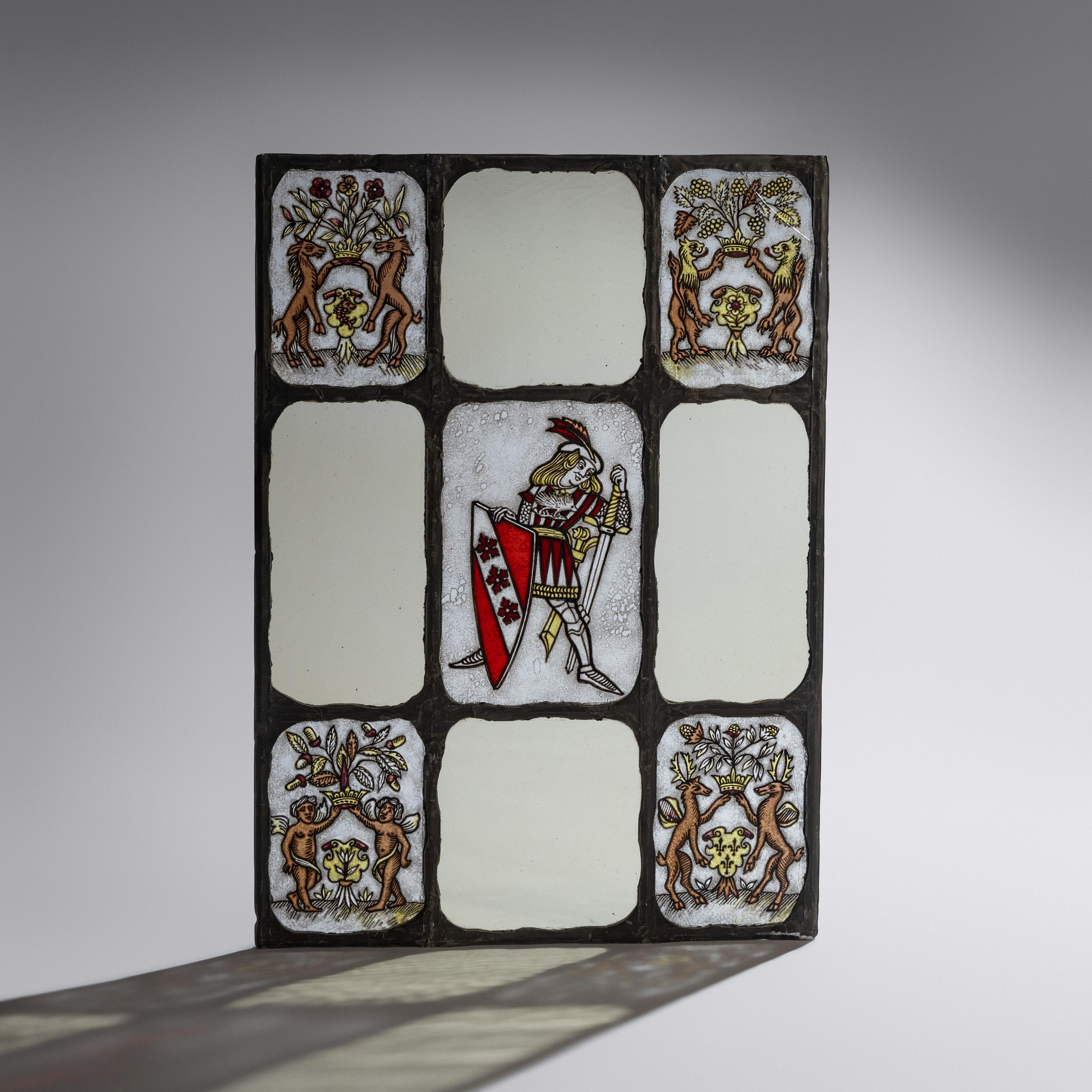 Nine-panel window depicting knight
