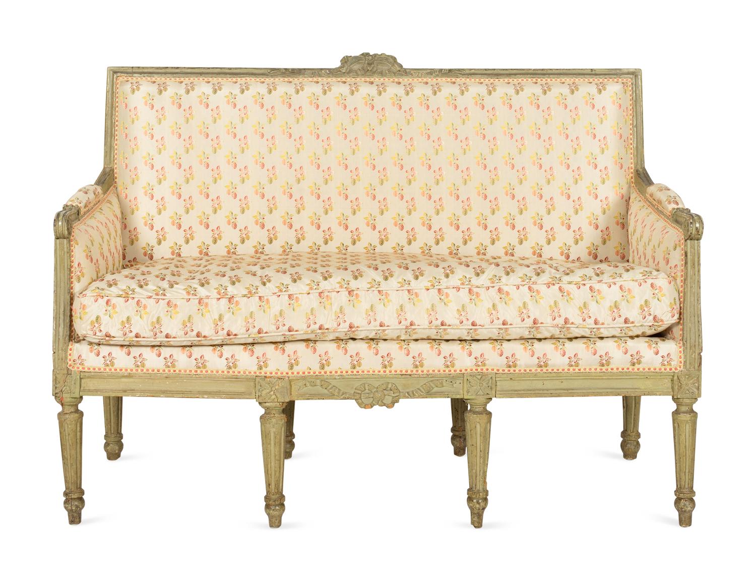 A Louis XVI Gray-Painted Beechwood Settee